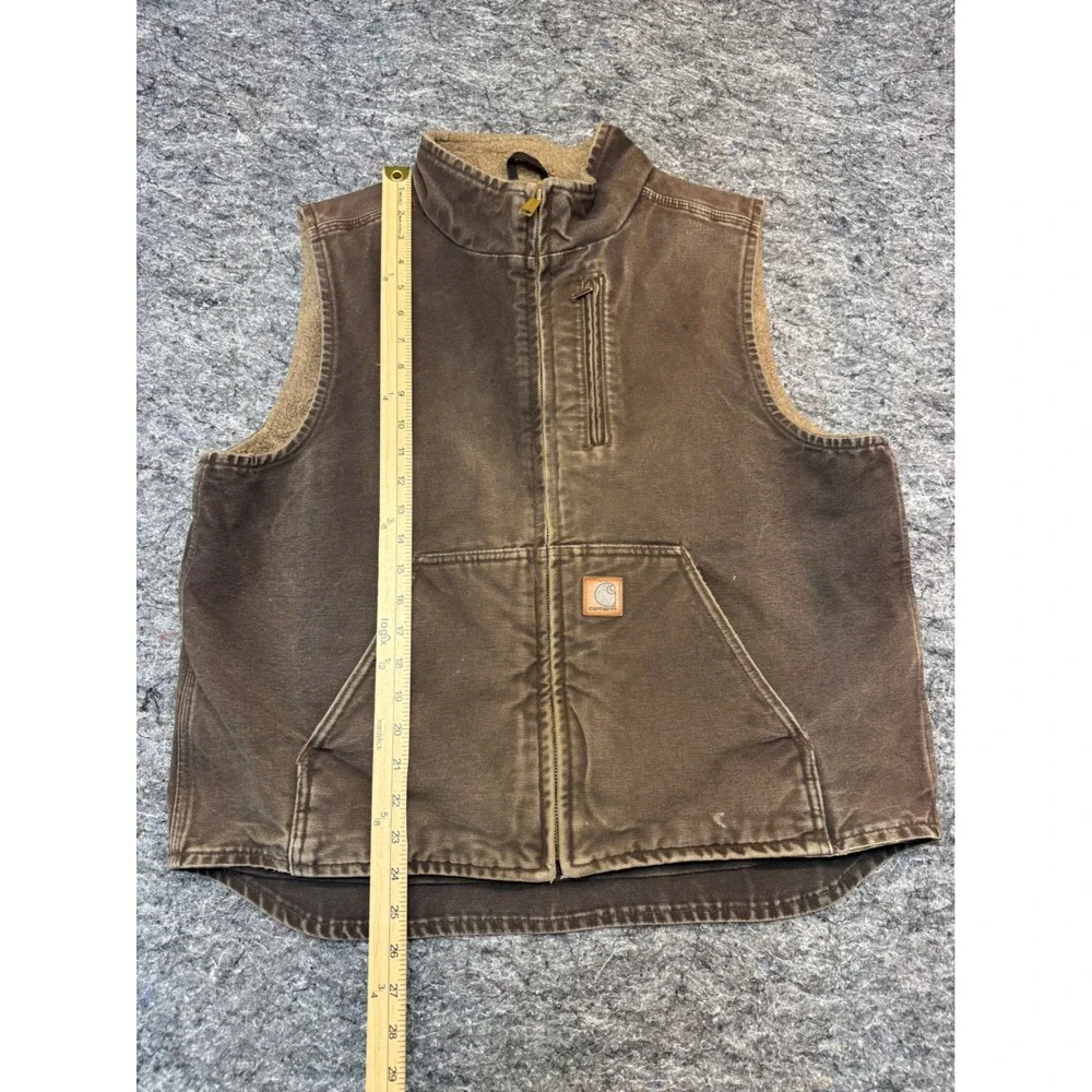 Carhartt V33 DKB Mock Neck Sherpa Lined Sandstone Duck Vest Mens Large Brown